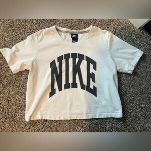Vintage Nike White Crop T-Shirt with Black Logo - women’s M